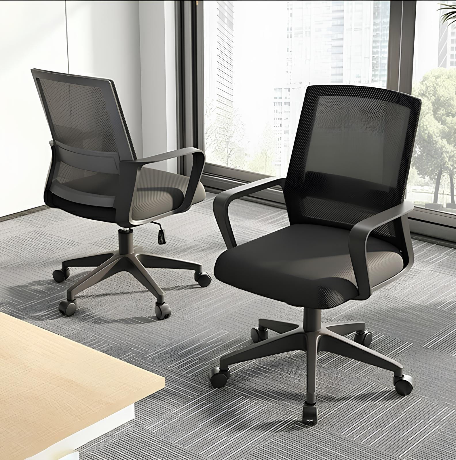 Modern Mid-Back Mesh Office Chair with Armrests and Swivel Base