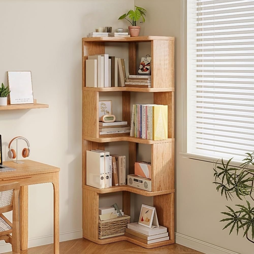 Wooden Corner Bookshelf