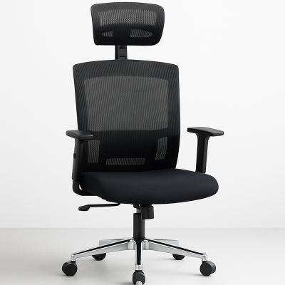 Ergonomic mesh office chair with adjustable headrest and chrome base