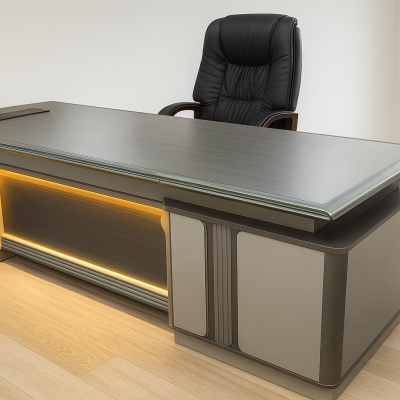2400mm modern executive office desk with storage and lighting for corporate offices