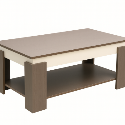 Modern wooden coffee table with storage shelf for office and co-working spaces