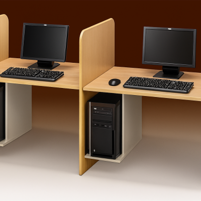 Call Centre Workstation Desk with dual partitions, designed for corporate offices, co-working spaces, libraries, and call centers.