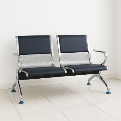 Modern two-seater reception bench with chrome frame for office waiting areas