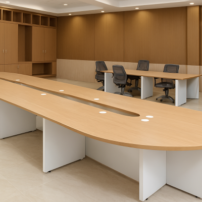 Modern 6M executive boardroom conference table in a corporate office setting