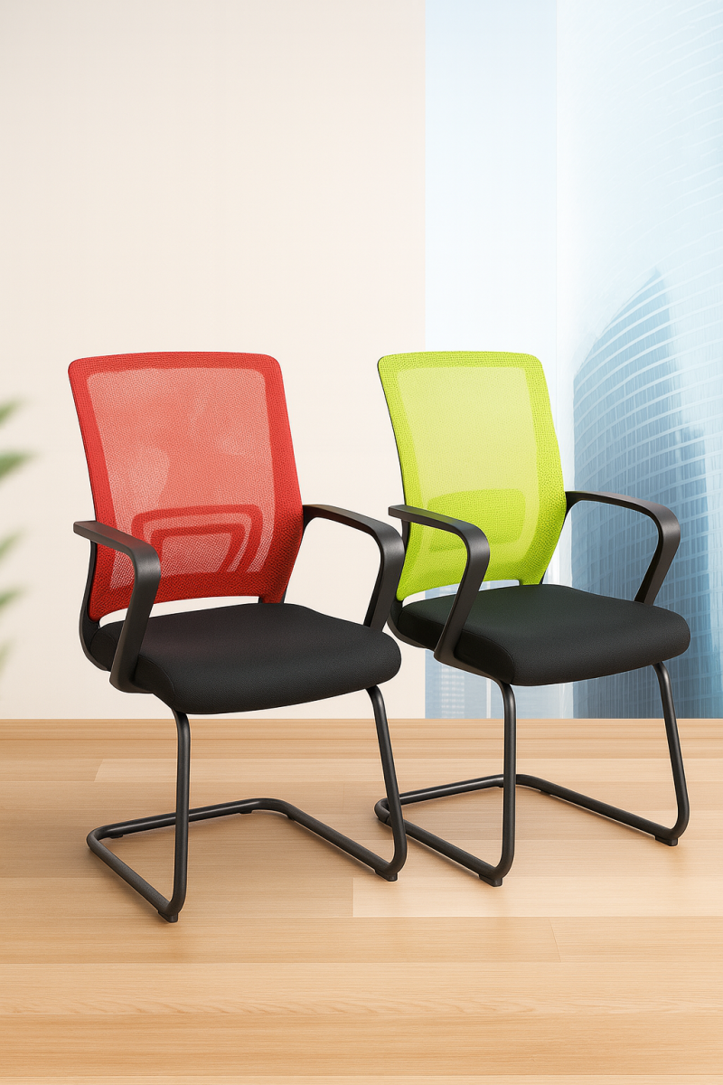 Ergonomic mesh visitor chair with cushioned seat for office reception