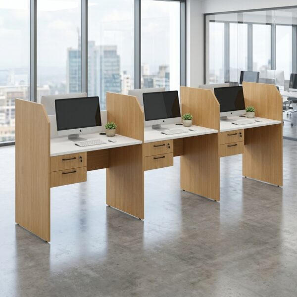 3-Seater Wooden Office Workstation