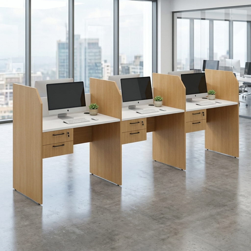 3-Seater Wooden Office Workstation