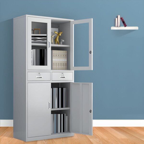 2-Door Office Filing Cabinet - with Upper Hutch & Shelves