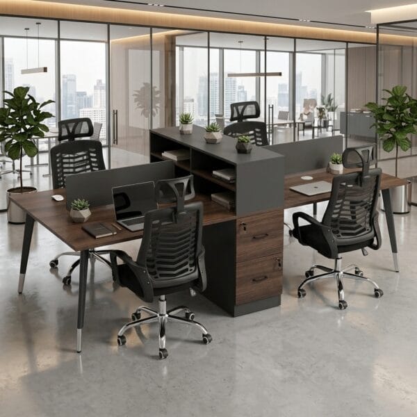 4 seater modular corporate office workstation in bright executive interior Nairobi Kenya