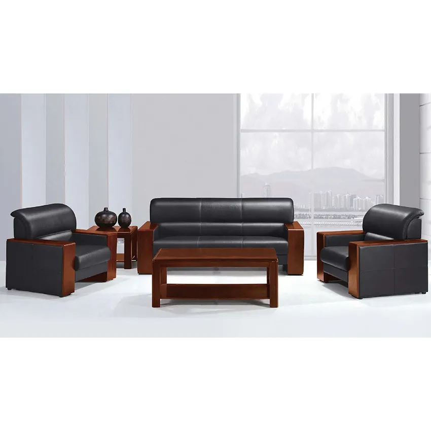 5-Seater Office Sofa - Premium Wooden Finish