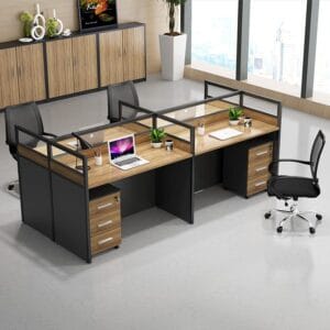 4-Way Modular Office Workstation - with 3-Drawer Pedestal
