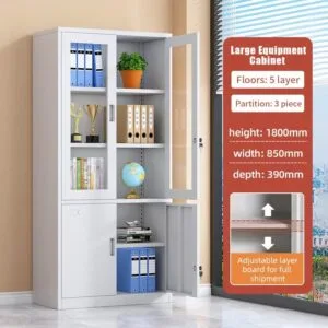 Half Glass Filing Cabinet - Half Glass & Steel Doors