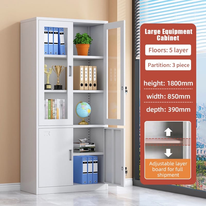 Half Glass Filing Cabinet - Half Glass & Steel Doors