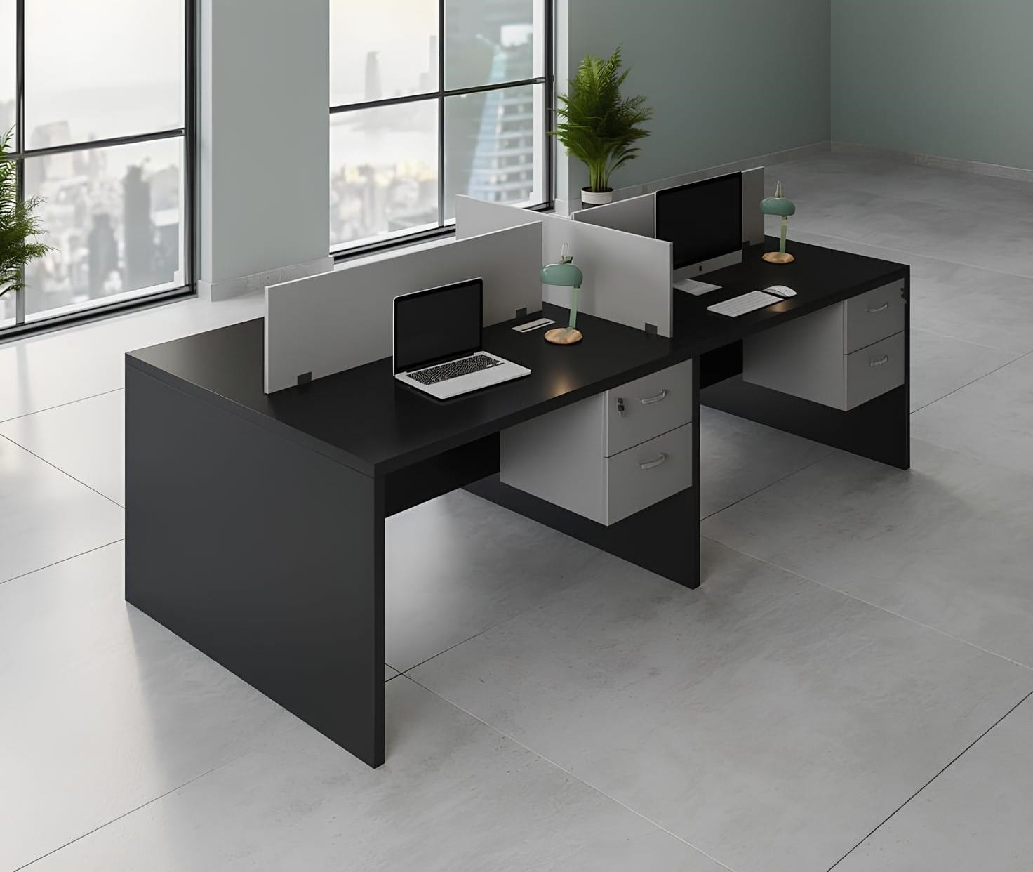 Modern 4-Seater Office Workstation - with Central Lock System