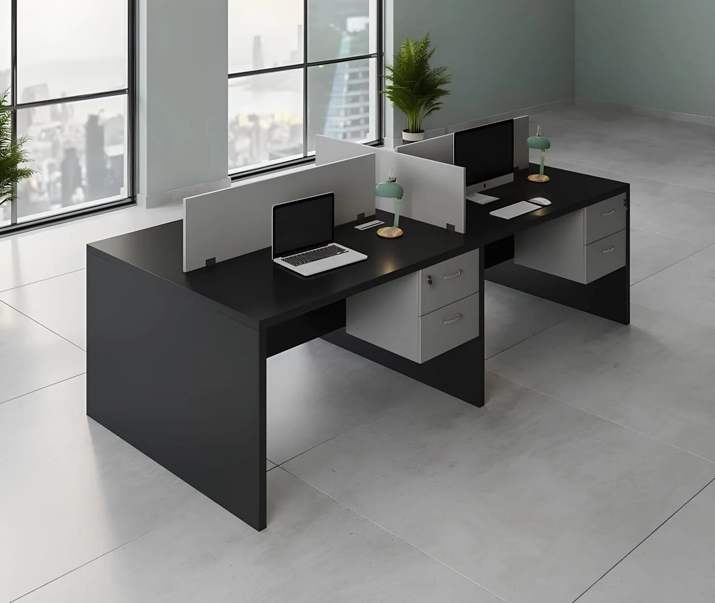 Modern 4-Seater Office Workstation - with Central Lock System