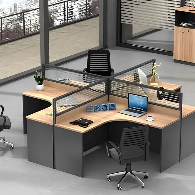 Modern 4-Seater Workstation - L-Shaped Configuration