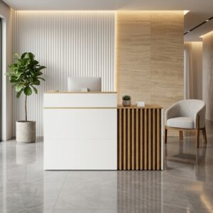 1.6m Modern Front Office Reception Desk with Vertical Fluted Wood Slats